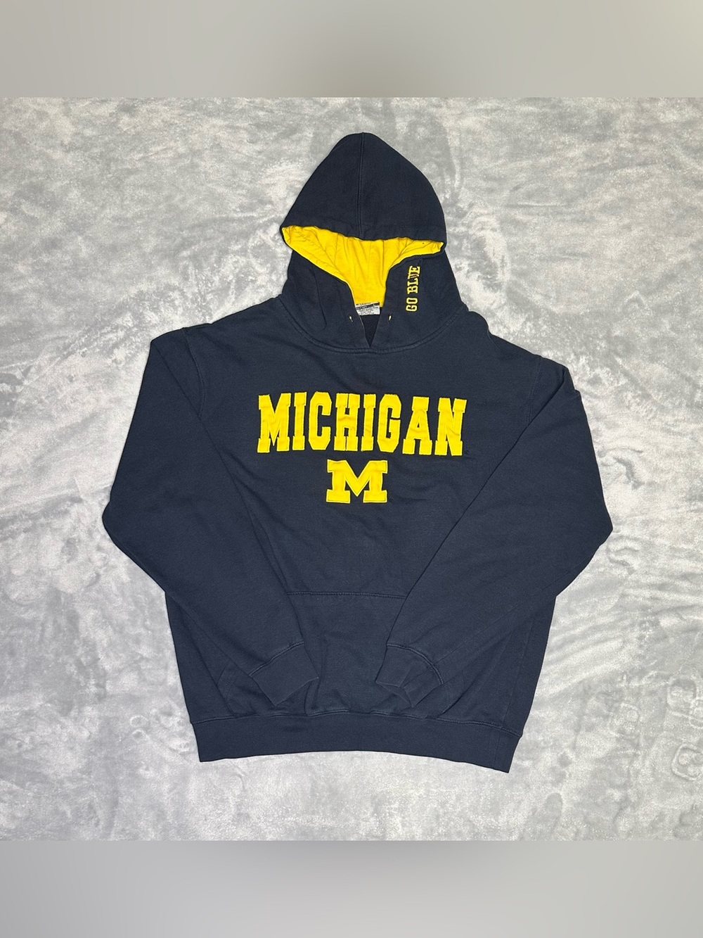 Vtg Stadium Michigan Wolverines Football Hooded Stitched Logo Sweatshirt Go Blue
